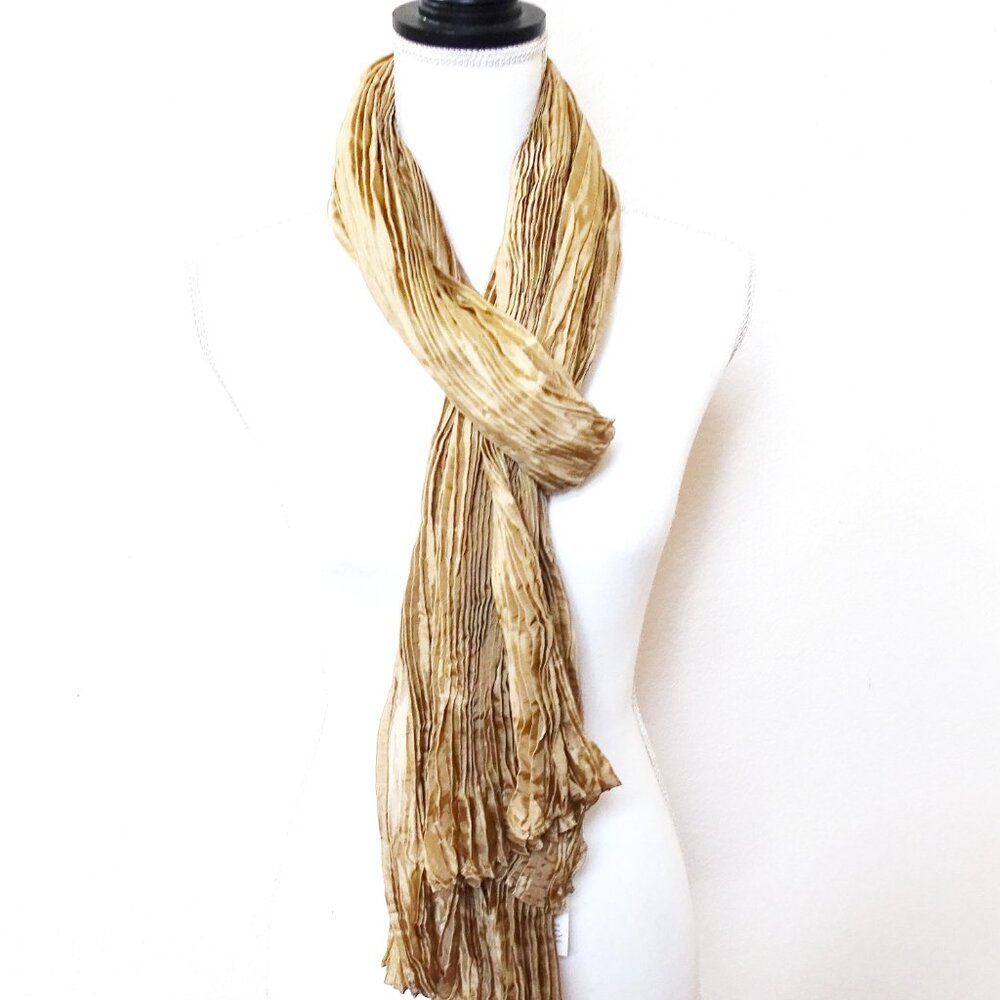 Eileen Fisher Crinkled Lightweight Scarf in Beige/Tan - Picture 4 of 8